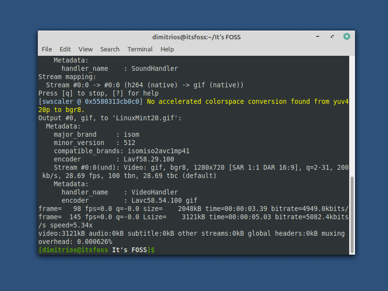 在Linux中使用ffmpeg命令行工具將視頻轉換為gif