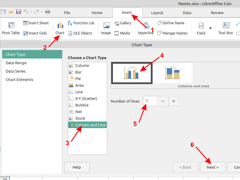 在LibreOffice電子表格Calc中輸入圖表