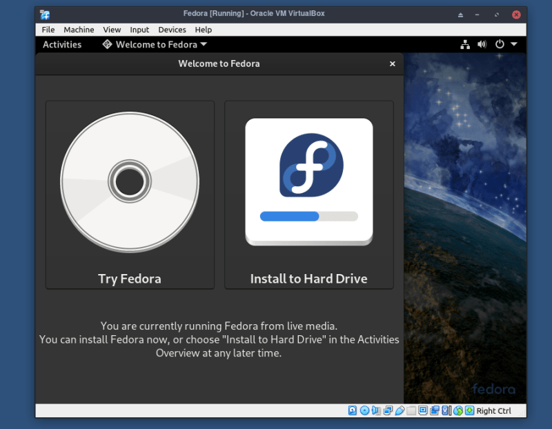 在VirtualBox中安裝Fedora